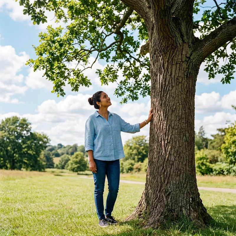 Full Body Woman Next to Tree - Natural Outdoor Pose