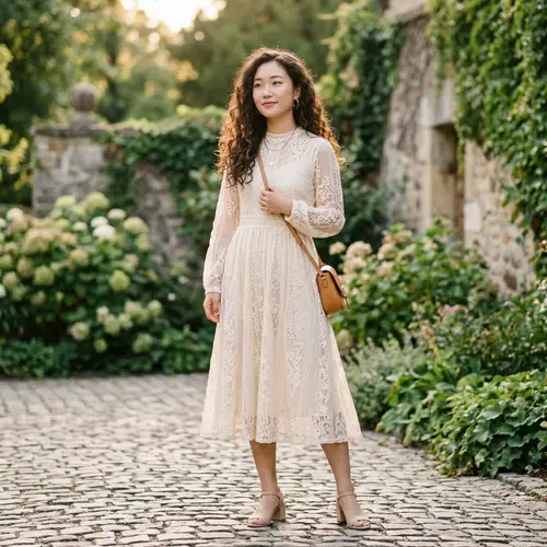 20-Year-Old Asian Woman in Lace Dress