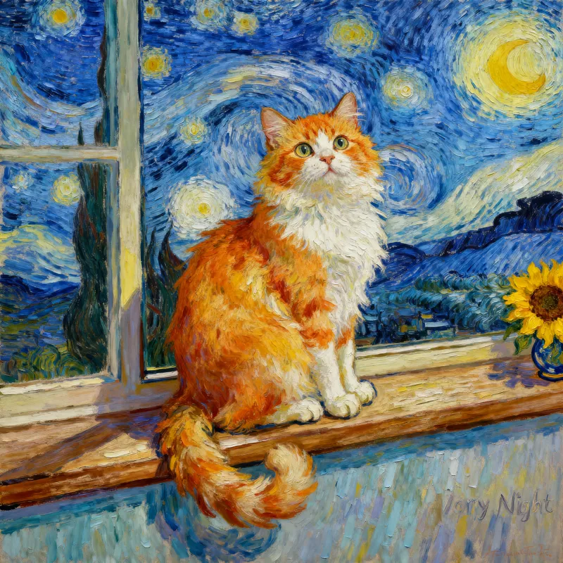 Van Gogh Style Cat Painting