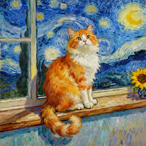Van Gogh Style Cat Painting