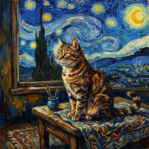 Van Gogh Style Cat Painting