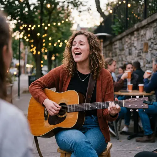 Woman Singing While Playing Guitar