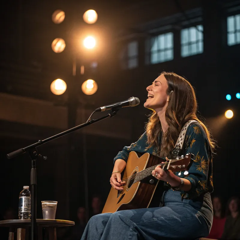 Woman Singing While Playing Guitar