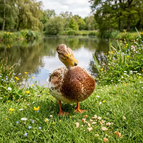 Very Cute Duck by the Pond - Adorable Nature Scene