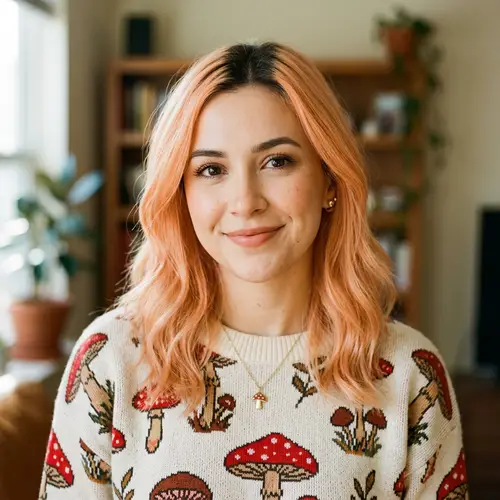 Pastel Orange Hair and Mushroom Sweater Style