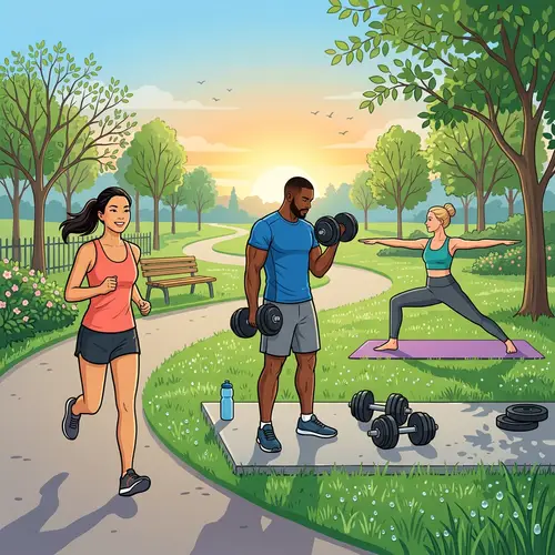 Diverse Group Engaged in Healthy Morning Activities