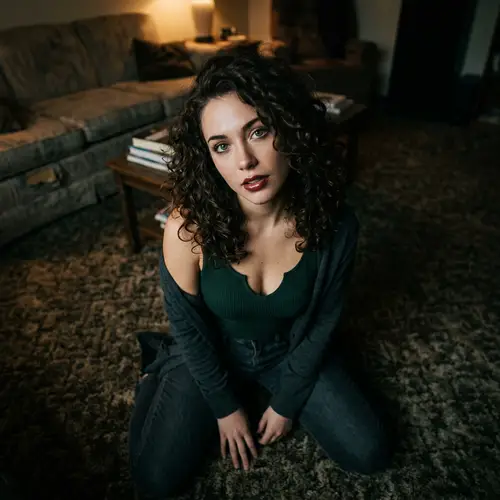 Alluring Woman in Low Cut Top: 4K Close-Up