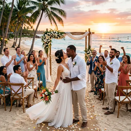 Beautiful Beach Wedding at Sunset: Multicultural Celebration