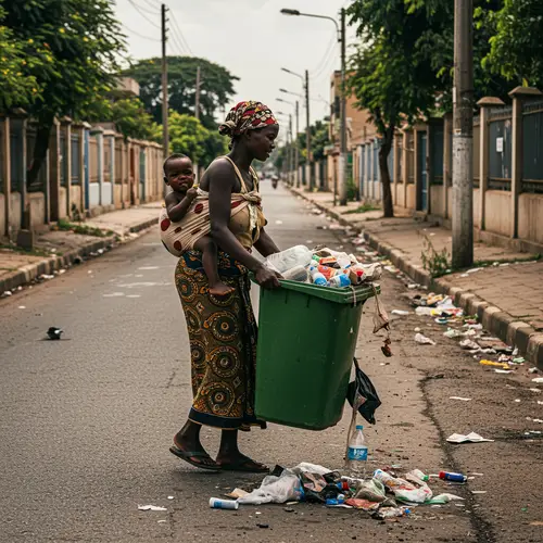 African Woman Managing Waste in Urban Environment