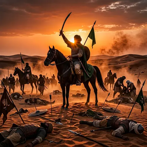 Victorious Muslim Warrior in Pre-Islamic Desert Battle Scene