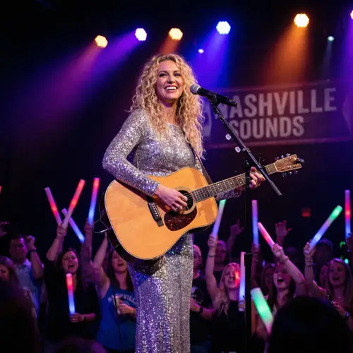 Taylor Swift: Country-Pop Crossover Artist Playing Acoustic Guitar On Stage