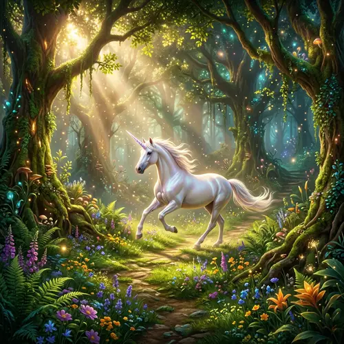 Enchanting Mystical Forest Scene with Unicorn | Magical Realism