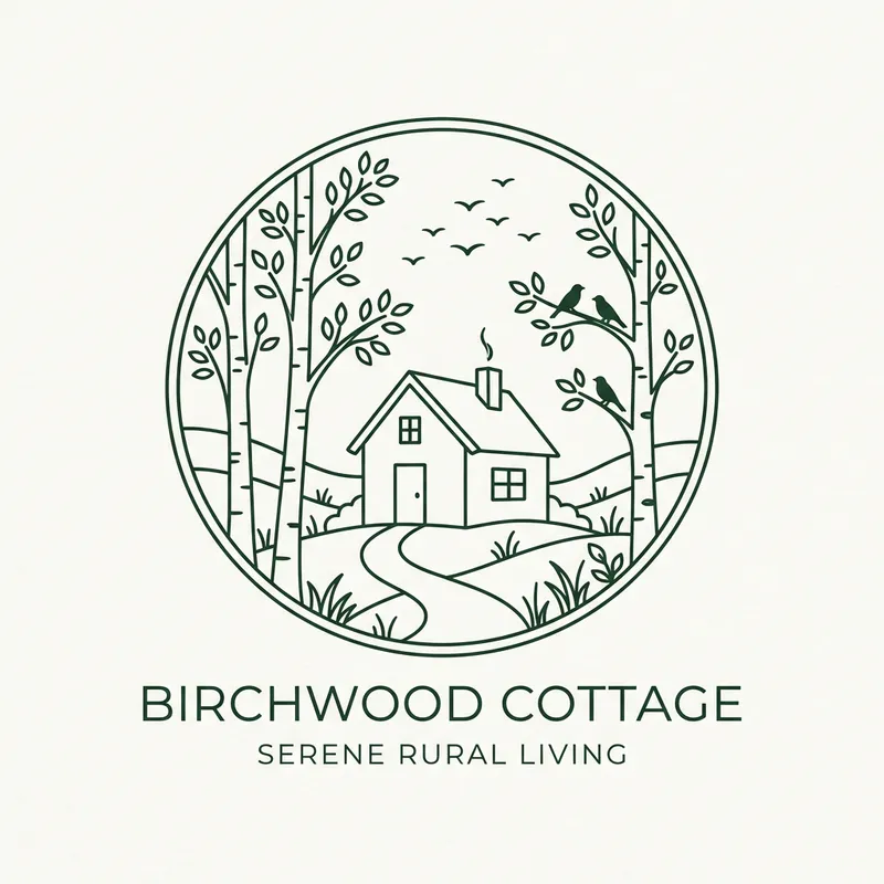 Minimalistic Country House Logo with Birds and Birch | Rural Living Design Minimalistic Country House Logo with Birds and Birch | Rural Living Design