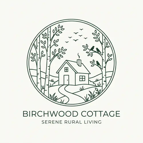 Minimalistic Country House Logo with Birds and Birch