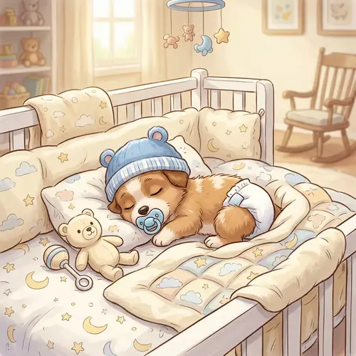 Cute Newborn Puppy Cartoon Animation Sleeping
