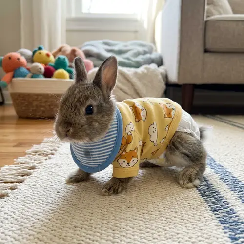 Adorable Newborn Baby Rabbit in Diapers and Bib | Cute Cartoon-Themed Bodysuit