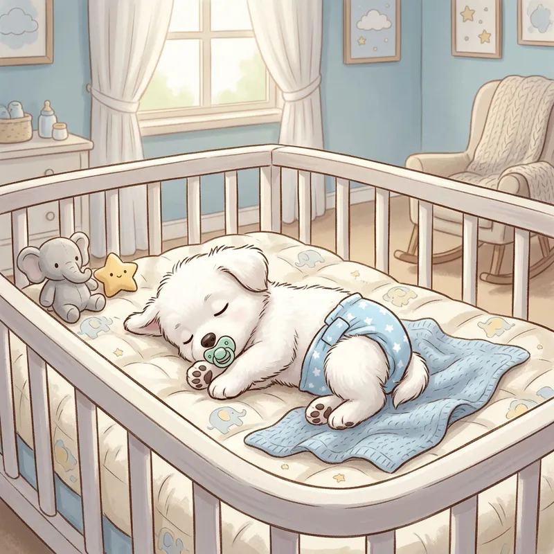 Cute Newborn Snoopy in Diapers Sleeping in a Crib - 1 Month Old