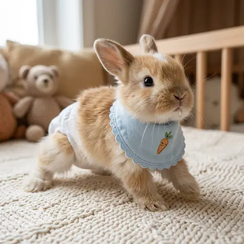 Adorable Newborn Baby Rabbit in Diapers Crawling