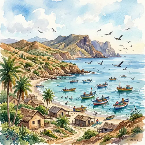 Watercolor Landscape of Peru's North Coast