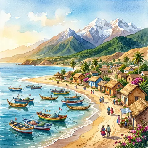 Watercolor Landscape of Peru's North Coast