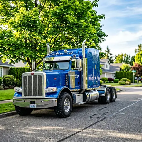 Vibrant Blue Truck on Suburban Road