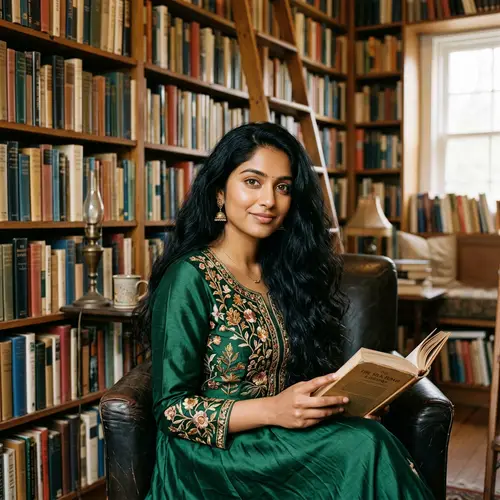 Beautiful South Asian Girl in Green Silk Dress | Library Scene