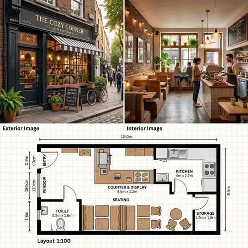 Warm Café Design: 5.5x10m Layout Ideas