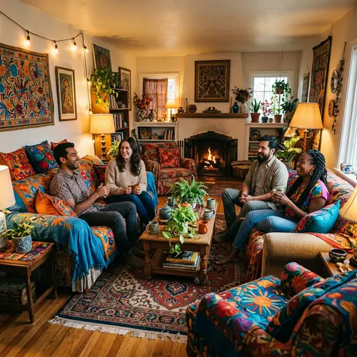 Vibrant Bohemian Living Room Inspired by Frida Kahlo Artwork