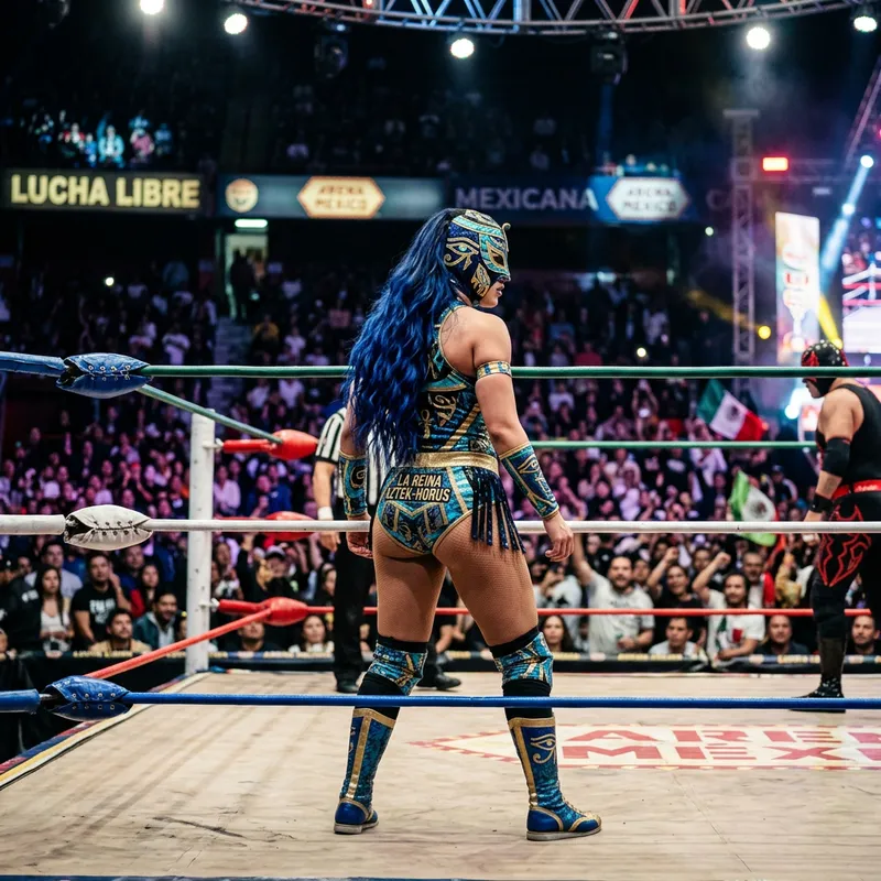 Lucha Wrestler with Dark Blue Hair - Unique Style Lucha Wrestler with Dark Blue Hair - Unique Style