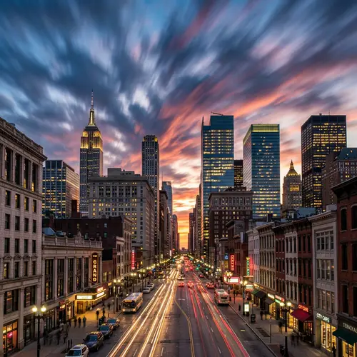 Cityscape Time-Lapse Photography with Sunset Skyline