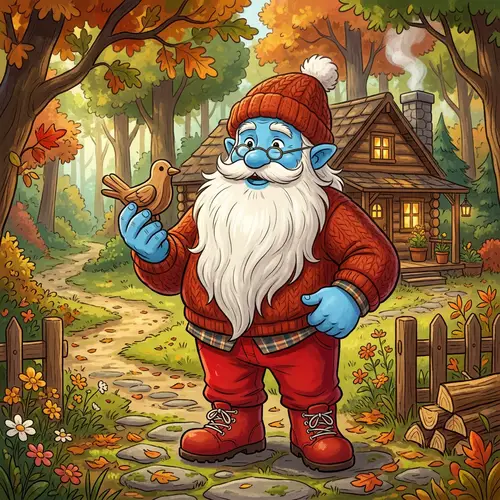 Charming Cartoon Character with Blue Skin and White Beard