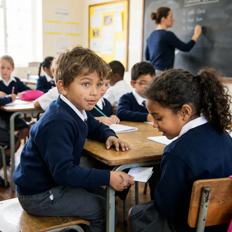 Kid Passing Note in Class - A School Scene