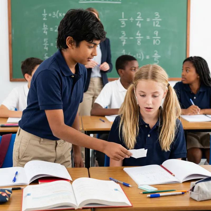 Middle School Boy Passing Note During Class Middle School Boy Passing Note During Class