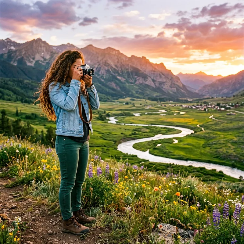 Girl Photographing Landscape | Vintage Scene
