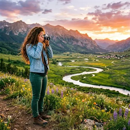 Hispanic Girl Capturing Beautiful Landscape | Vintage Scene