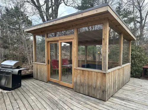 Wider Wooden Gazebo Design with Sliding Door