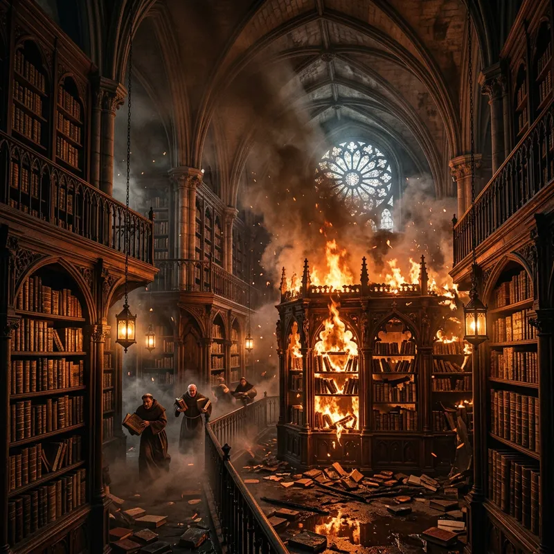 Massive Medieval Library Engulfed in Devastating Flames Massive Medieval Library Engulfed in Devastating Flames