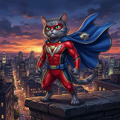Valiant Cat Superhero | Heroic Feline in Red Costume