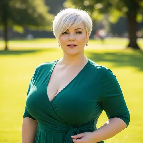 Curvy British Woman with Short White Hair