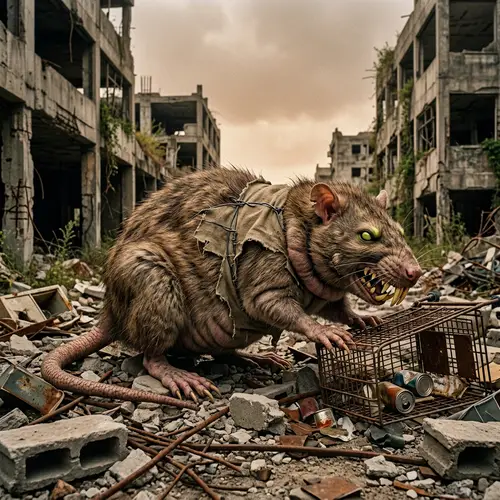 Post-Apocalypse Fat Rat Mutant with Fangs