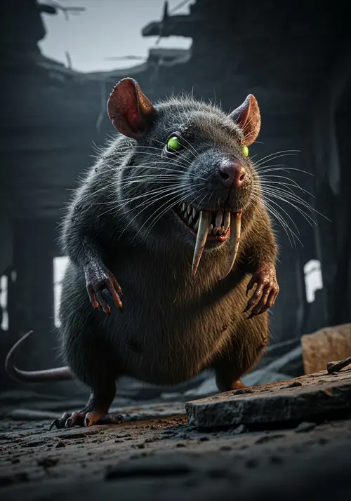 Post-Apocalypse Fat Rat Mutant with Fangs