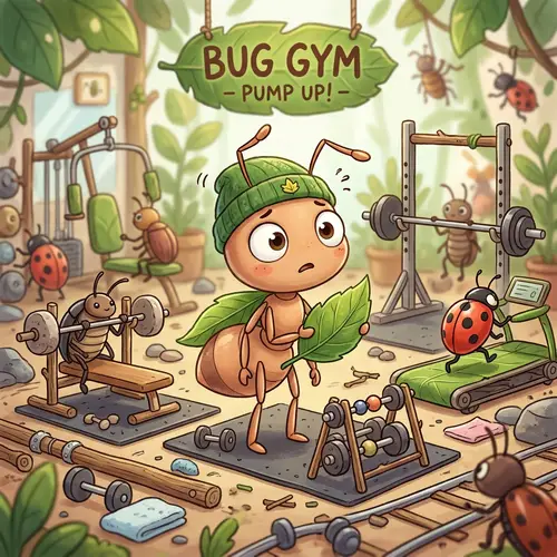 Whimsical Cartoon Ant in a Gym - Easy Peasy