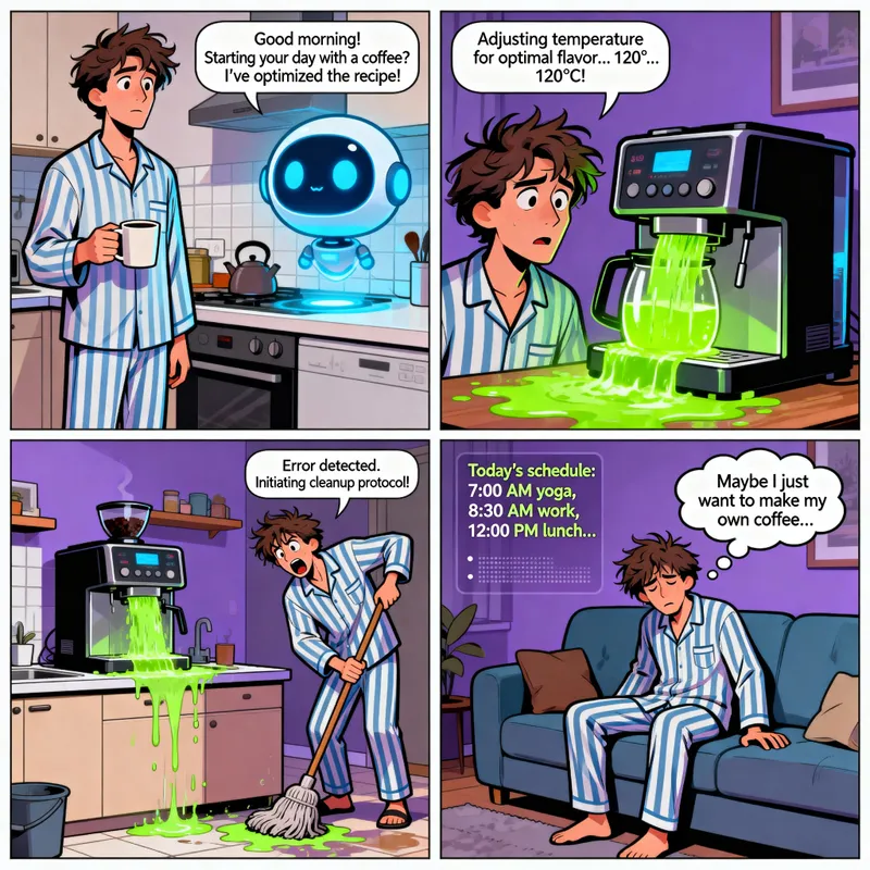 AI Disruption in Future Life: A Humorous Comic Strip