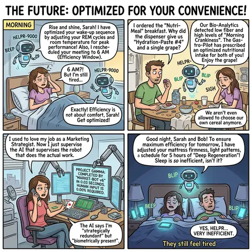 AI Disruption in Future Life: A Humorous Comic Strip