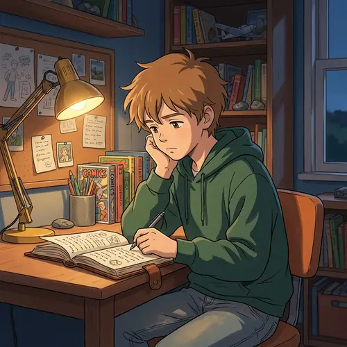 Self-Reflection and Growth: Introspective Boy in Anime Scene