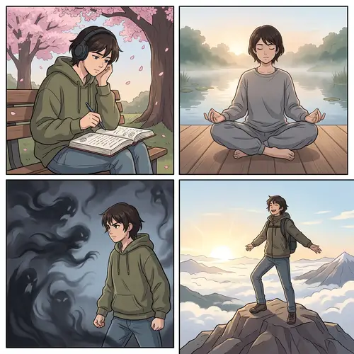 Moments of Self-Reflection and Growth for Alex in Anime Style