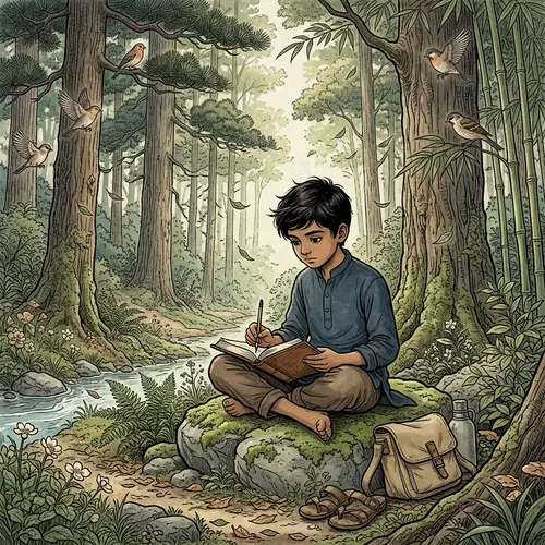 Young Boy's Self-Reflection & Growth in Forest | Anime-inspired Scene