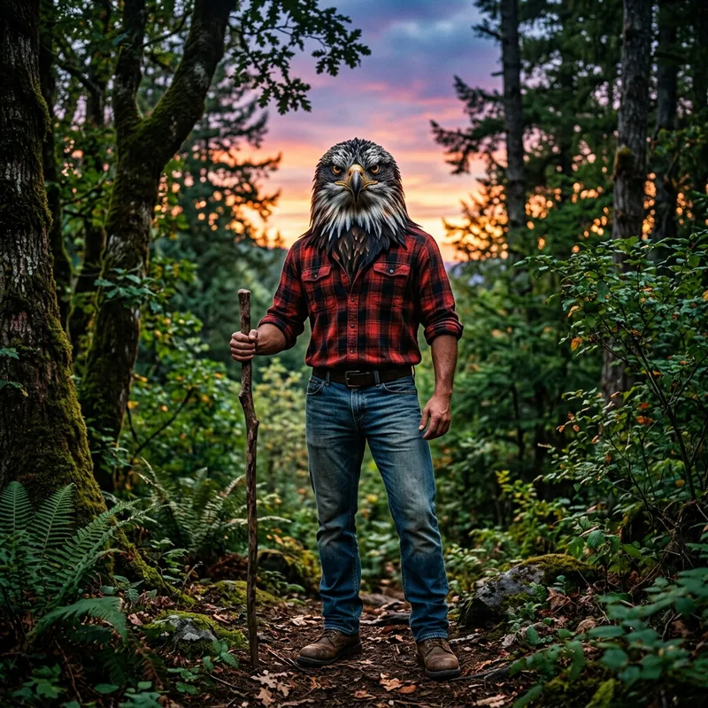 Human-Eagle Hybrid in Enchanting Forest Setting