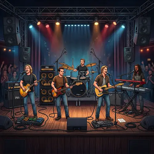 Classic Rock Band Stage Setup Illustration