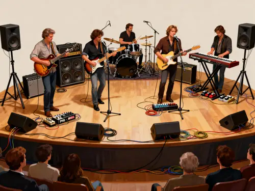 Classic Rock Band Stage Setup Illustration